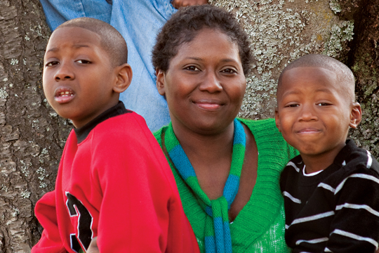 Black mom with her two sons